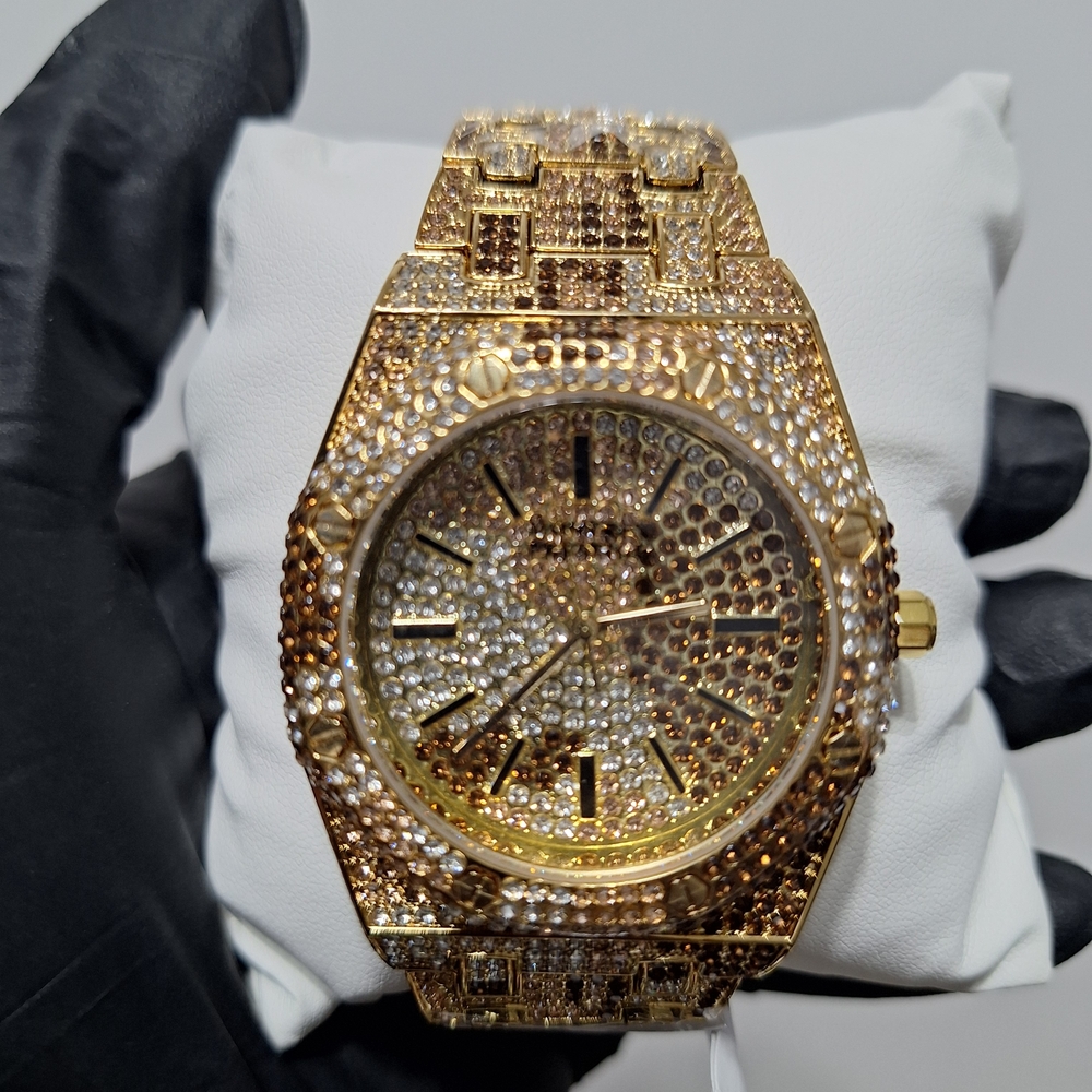 Invicta Activa Gold Tone Multi Colored Icedout Watch *New*